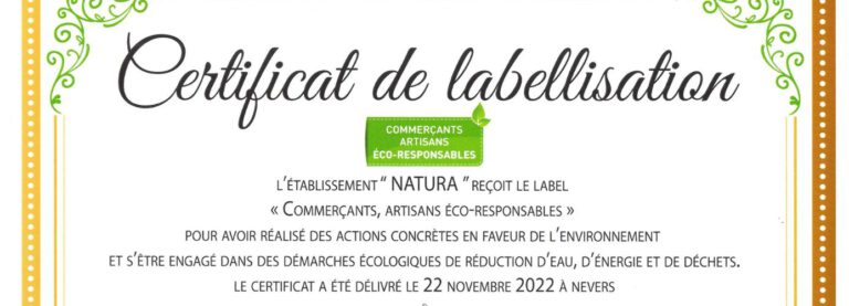 NATURA-Certification Certification artisans et commerçants eco responsables